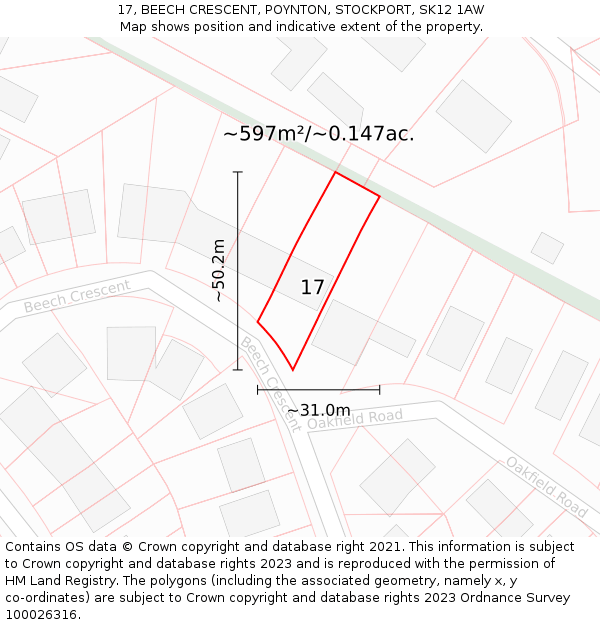 17, BEECH CRESCENT, POYNTON, STOCKPORT, SK12 1AW: Plot and title map