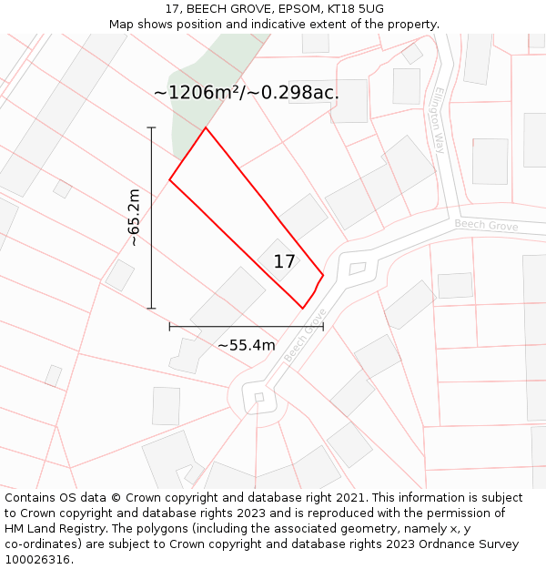 17, BEECH GROVE, EPSOM, KT18 5UG: Plot and title map