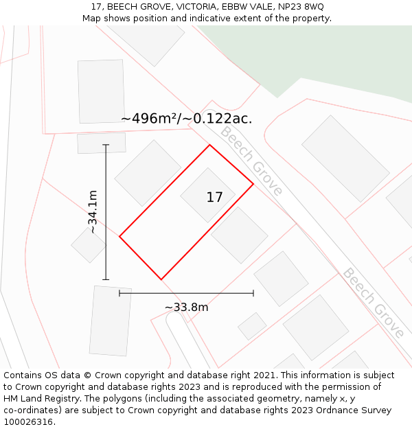 17, BEECH GROVE, VICTORIA, EBBW VALE, NP23 8WQ: Plot and title map