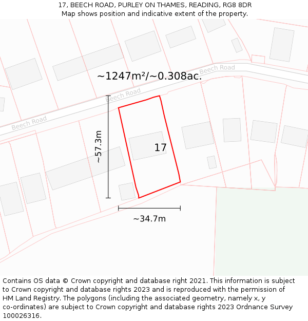 17, BEECH ROAD, PURLEY ON THAMES, READING, RG8 8DR: Plot and title map