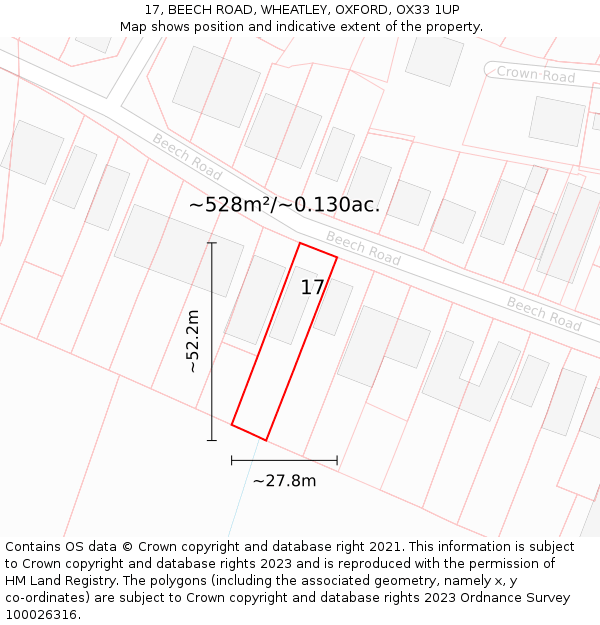 17, BEECH ROAD, WHEATLEY, OXFORD, OX33 1UP: Plot and title map