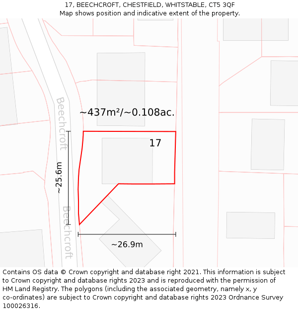 17, BEECHCROFT, CHESTFIELD, WHITSTABLE, CT5 3QF: Plot and title map