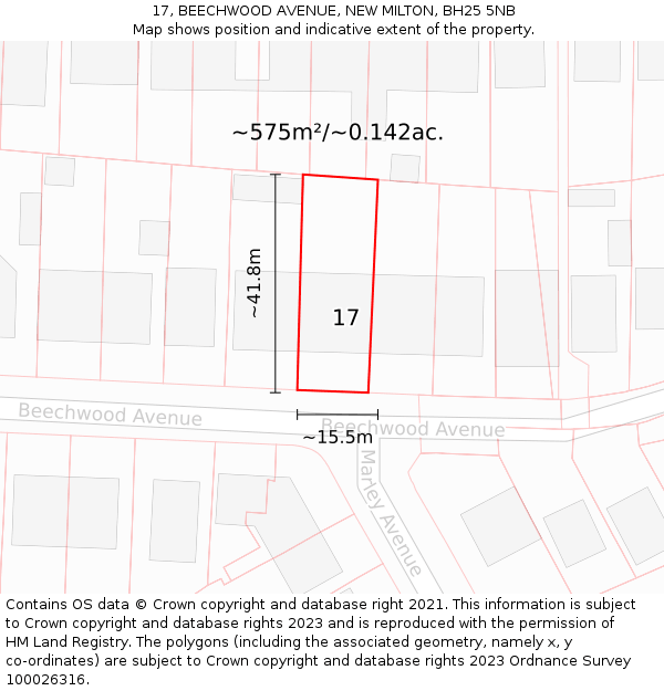 17, BEECHWOOD AVENUE, NEW MILTON, BH25 5NB: Plot and title map