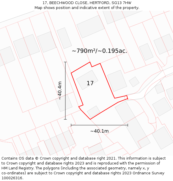 17, BEECHWOOD CLOSE, HERTFORD, SG13 7HW: Plot and title map