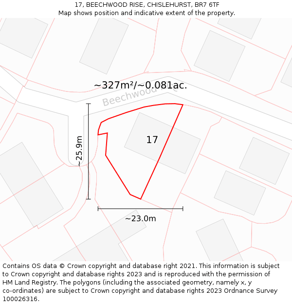 17, BEECHWOOD RISE, CHISLEHURST, BR7 6TF: Plot and title map