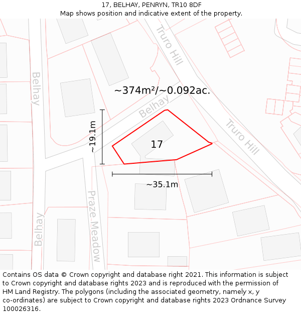 17, BELHAY, PENRYN, TR10 8DF: Plot and title map