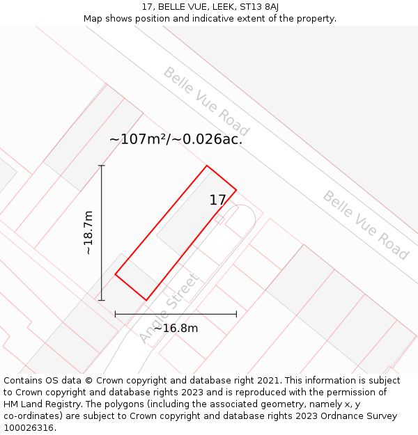 17, BELLE VUE, LEEK, ST13 8AJ: Plot and title map