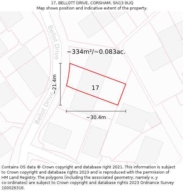 17, BELLOTT DRIVE, CORSHAM, SN13 9UQ: Plot and title map