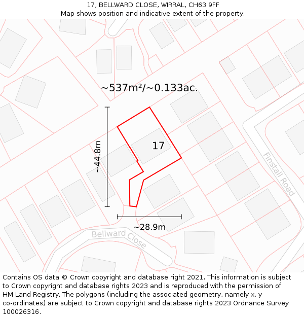 17, BELLWARD CLOSE, WIRRAL, CH63 9FF: Plot and title map