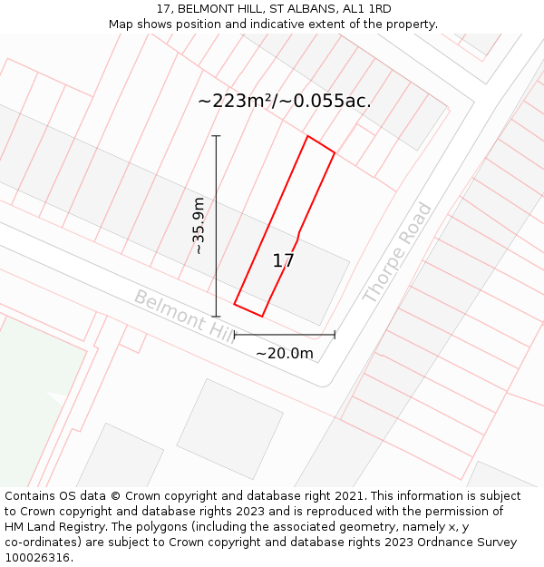 17, BELMONT HILL, ST ALBANS, AL1 1RD: Plot and title map