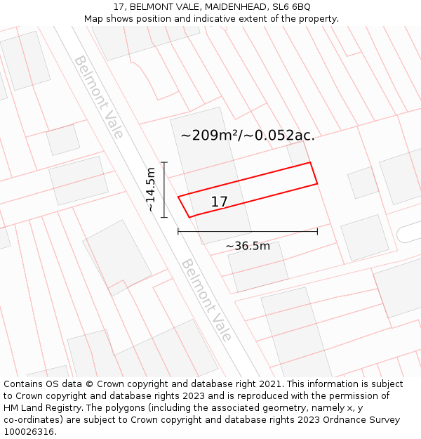 17, BELMONT VALE, MAIDENHEAD, SL6 6BQ: Plot and title map