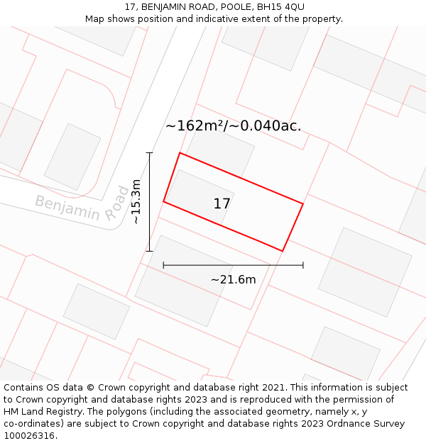 17, BENJAMIN ROAD, POOLE, BH15 4QU: Plot and title map