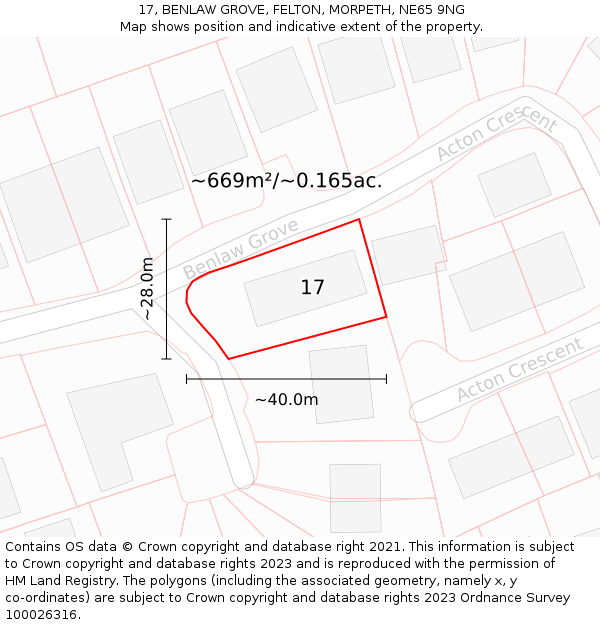 17, BENLAW GROVE, FELTON, MORPETH, NE65 9NG: Plot and title map