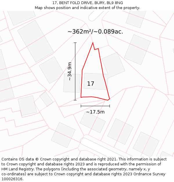 17, BENT FOLD DRIVE, BURY, BL9 8NG: Plot and title map