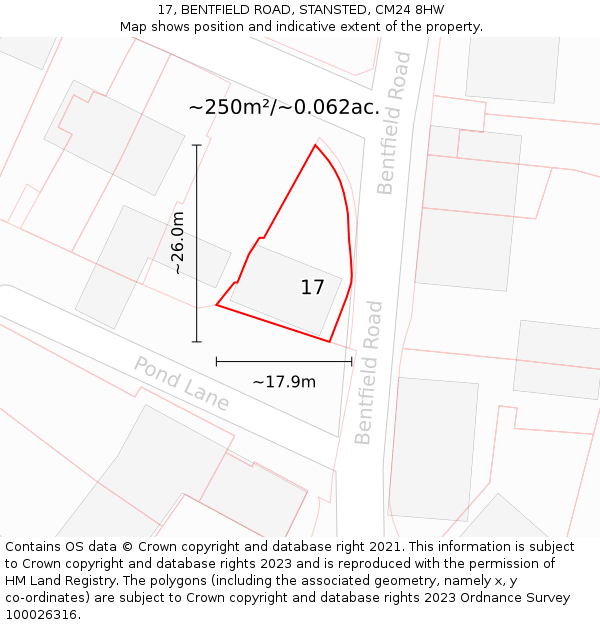 17, BENTFIELD ROAD, STANSTED, CM24 8HW: Plot and title map