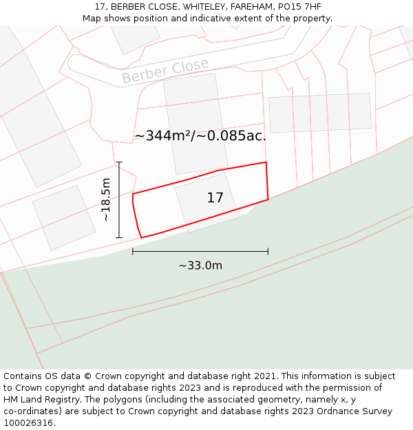 17, BERBER CLOSE, WHITELEY, FAREHAM, PO15 7HF: Plot and title map