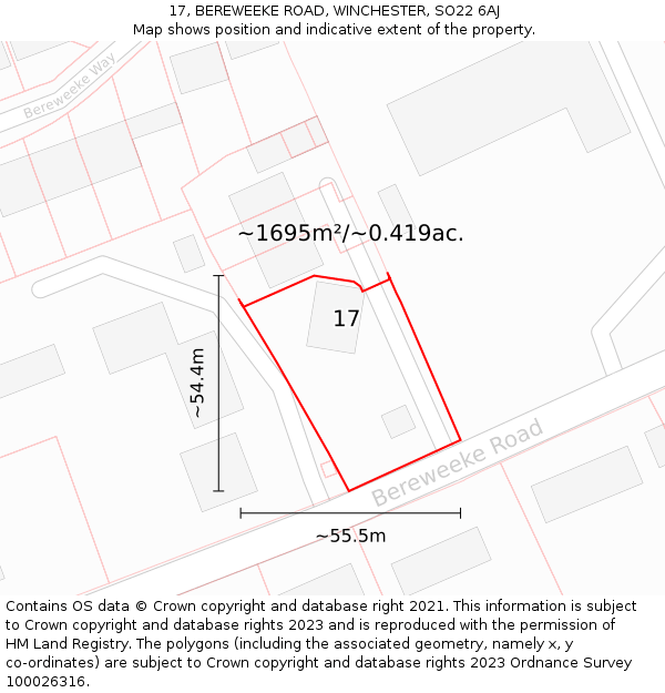 17, BEREWEEKE ROAD, WINCHESTER, SO22 6AJ: Plot and title map