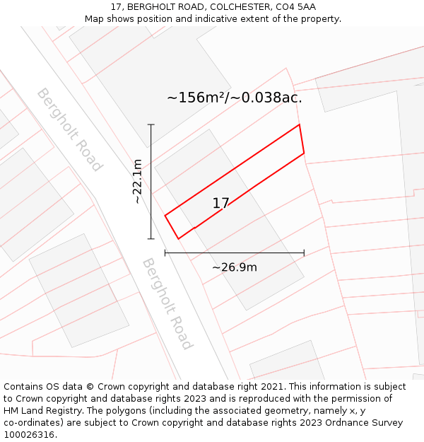 17, BERGHOLT ROAD, COLCHESTER, CO4 5AA: Plot and title map