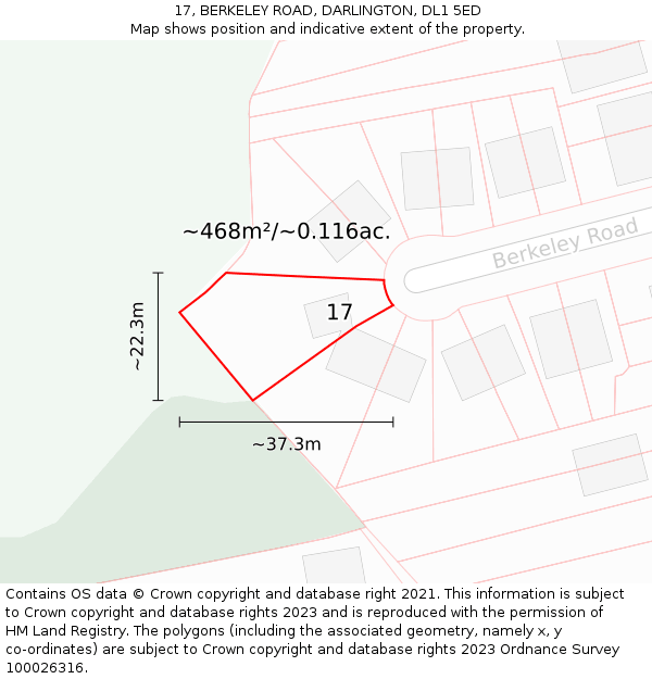 17, BERKELEY ROAD, DARLINGTON, DL1 5ED: Plot and title map