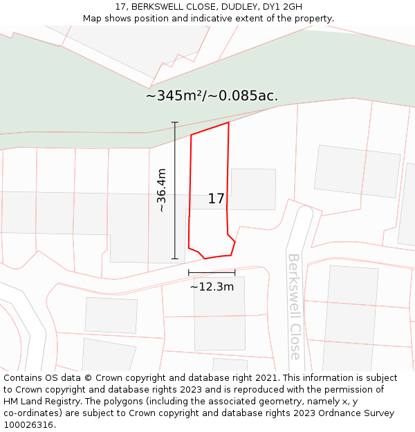 17, BERKSWELL CLOSE, DUDLEY, DY1 2GH: Plot and title map