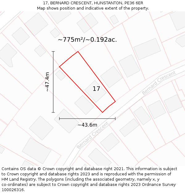 17, BERNARD CRESCENT, HUNSTANTON, PE36 6ER: Plot and title map