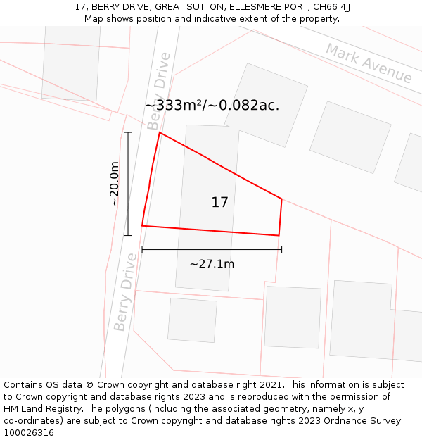 17, BERRY DRIVE, GREAT SUTTON, ELLESMERE PORT, CH66 4JJ: Plot and title map