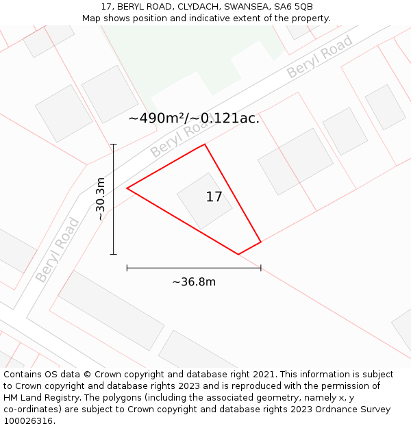 17, BERYL ROAD, CLYDACH, SWANSEA, SA6 5QB: Plot and title map