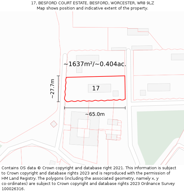 17, BESFORD COURT ESTATE, BESFORD, WORCESTER, WR8 9LZ: Plot and title map