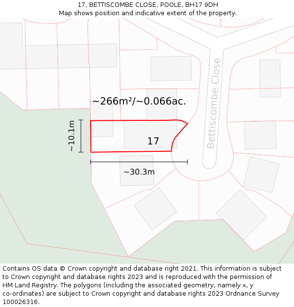 17, BETTISCOMBE CLOSE, POOLE, BH17 9DH: Plot and title map