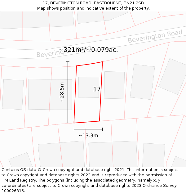 17, BEVERINGTON ROAD, EASTBOURNE, BN21 2SD: Plot and title map