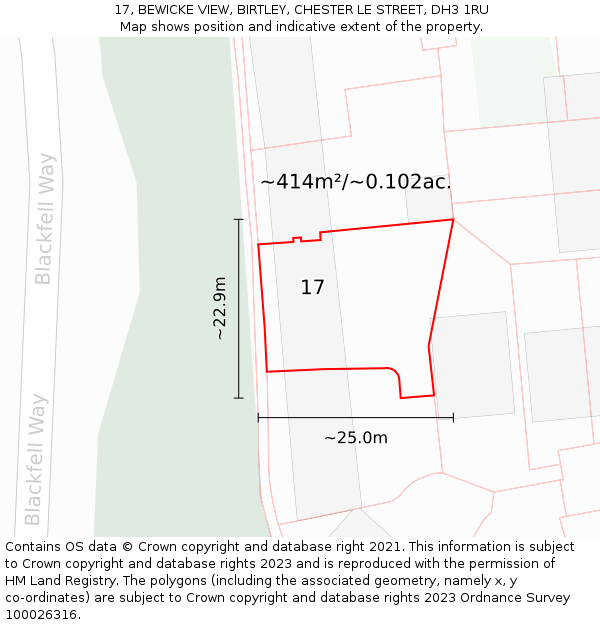 17, BEWICKE VIEW, BIRTLEY, CHESTER LE STREET, DH3 1RU: Plot and title map