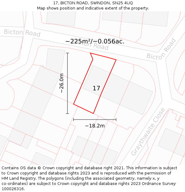 17, BICTON ROAD, SWINDON, SN25 4UQ: Plot and title map