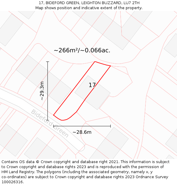 17, BIDEFORD GREEN, LEIGHTON BUZZARD, LU7 2TH: Plot and title map