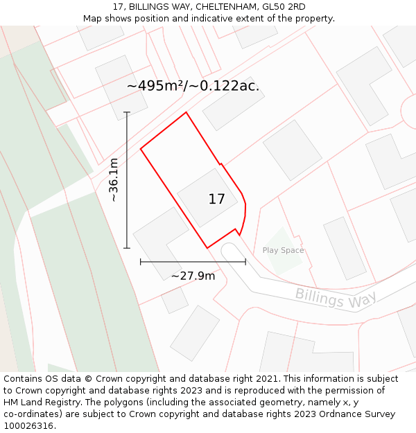 17, BILLINGS WAY, CHELTENHAM, GL50 2RD: Plot and title map