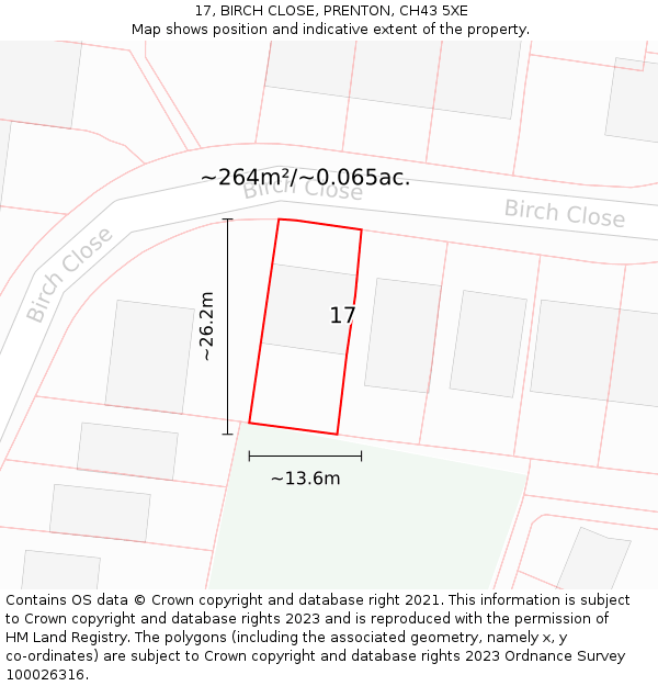 17, BIRCH CLOSE, PRENTON, CH43 5XE: Plot and title map