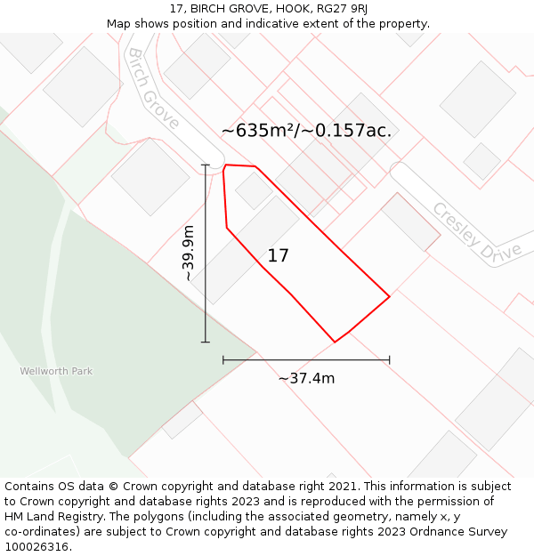 17, BIRCH GROVE, HOOK, RG27 9RJ: Plot and title map