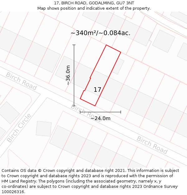 17, BIRCH ROAD, GODALMING, GU7 3NT: Plot and title map