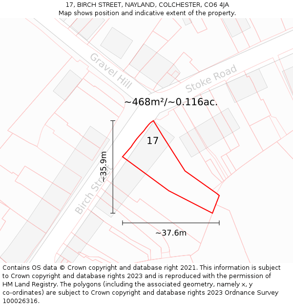 17, BIRCH STREET, NAYLAND, COLCHESTER, CO6 4JA: Plot and title map