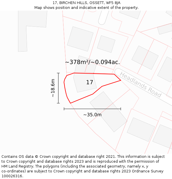 17, BIRCHEN HILLS, OSSETT, WF5 8JA: Plot and title map