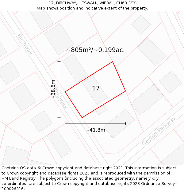 17, BIRCHWAY, HESWALL, WIRRAL, CH60 3SX: Plot and title map