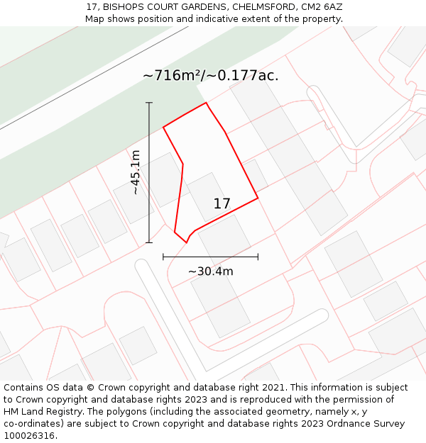 17, BISHOPS COURT GARDENS, CHELMSFORD, CM2 6AZ: Plot and title map