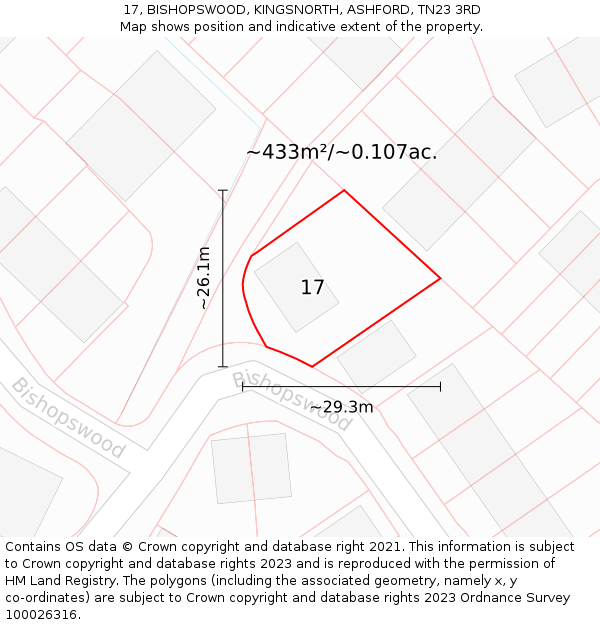 17, BISHOPSWOOD, KINGSNORTH, ASHFORD, TN23 3RD: Plot and title map
