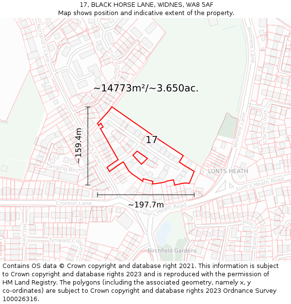 17, BLACK HORSE LANE, WIDNES, WA8 5AF: Plot and title map