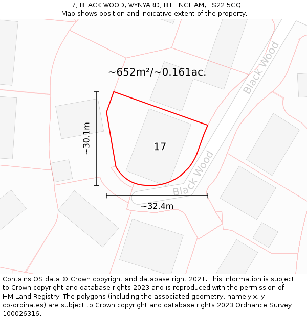 17, BLACK WOOD, WYNYARD, BILLINGHAM, TS22 5GQ: Plot and title map