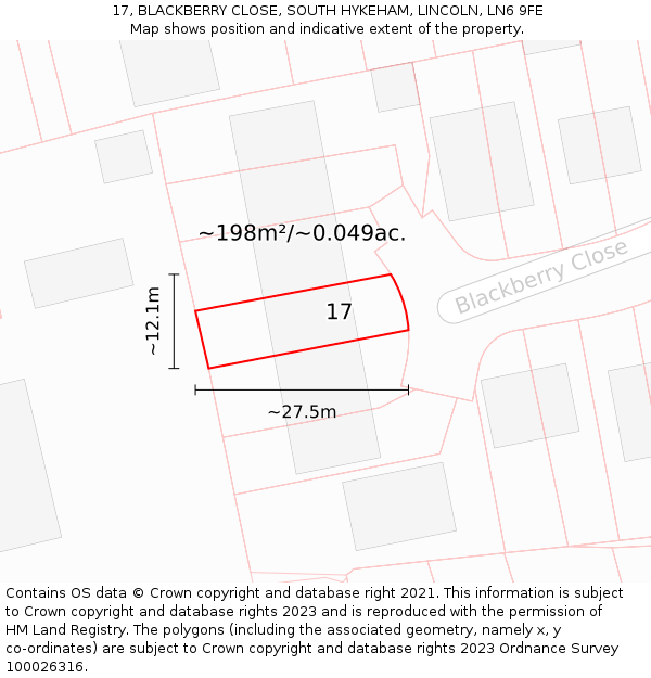 17, BLACKBERRY CLOSE, SOUTH HYKEHAM, LINCOLN, LN6 9FE: Plot and title map