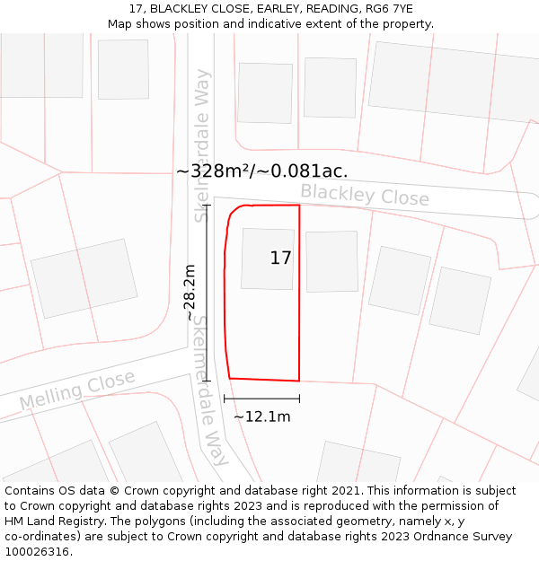 17, BLACKLEY CLOSE, EARLEY, READING, RG6 7YE: Plot and title map