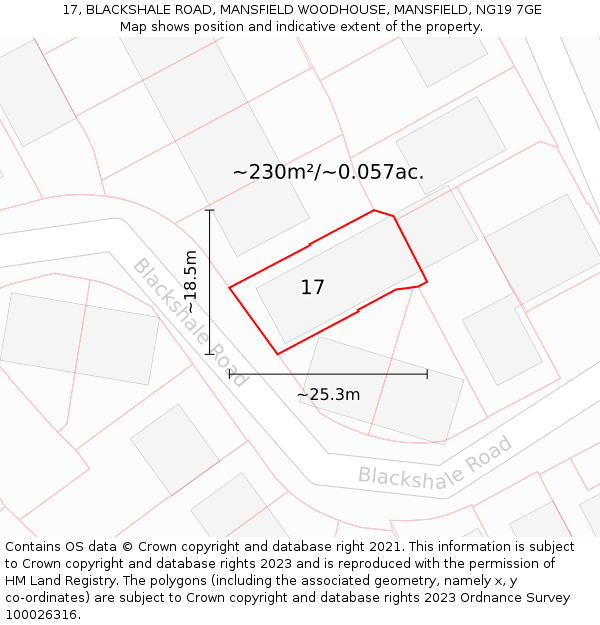 17, BLACKSHALE ROAD, MANSFIELD WOODHOUSE, MANSFIELD, NG19 7GE: Plot and title map