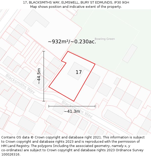 17, BLACKSMITHS WAY, ELMSWELL, BURY ST EDMUNDS, IP30 9GH: Plot and title map