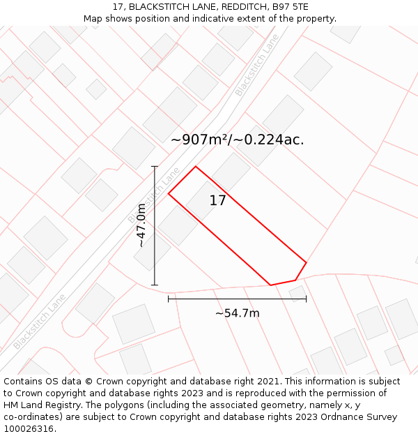 17, BLACKSTITCH LANE, REDDITCH, B97 5TE: Plot and title map