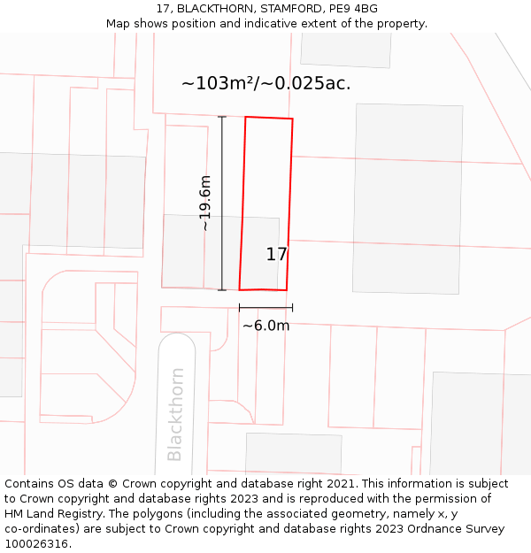 17, BLACKTHORN, STAMFORD, PE9 4BG: Plot and title map